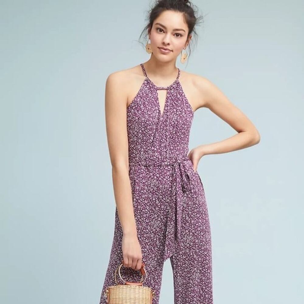 Anthropologie Maeve Claremont Jumpsuit Purple Floral Size XS